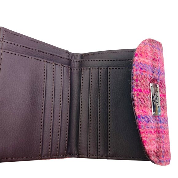 Glen Appin of Scotland Harris Tweed Pink Purple Plaid Wool Wallet Zip Coin Purse - Picture 3 of 5